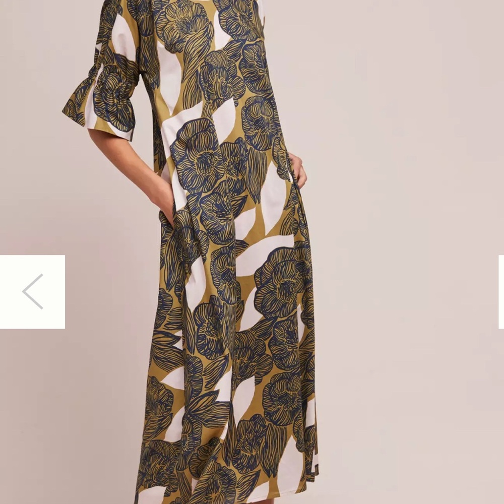 Marimekko Juliaana Floral Print Maxi Dress - green and pink, sz 36
